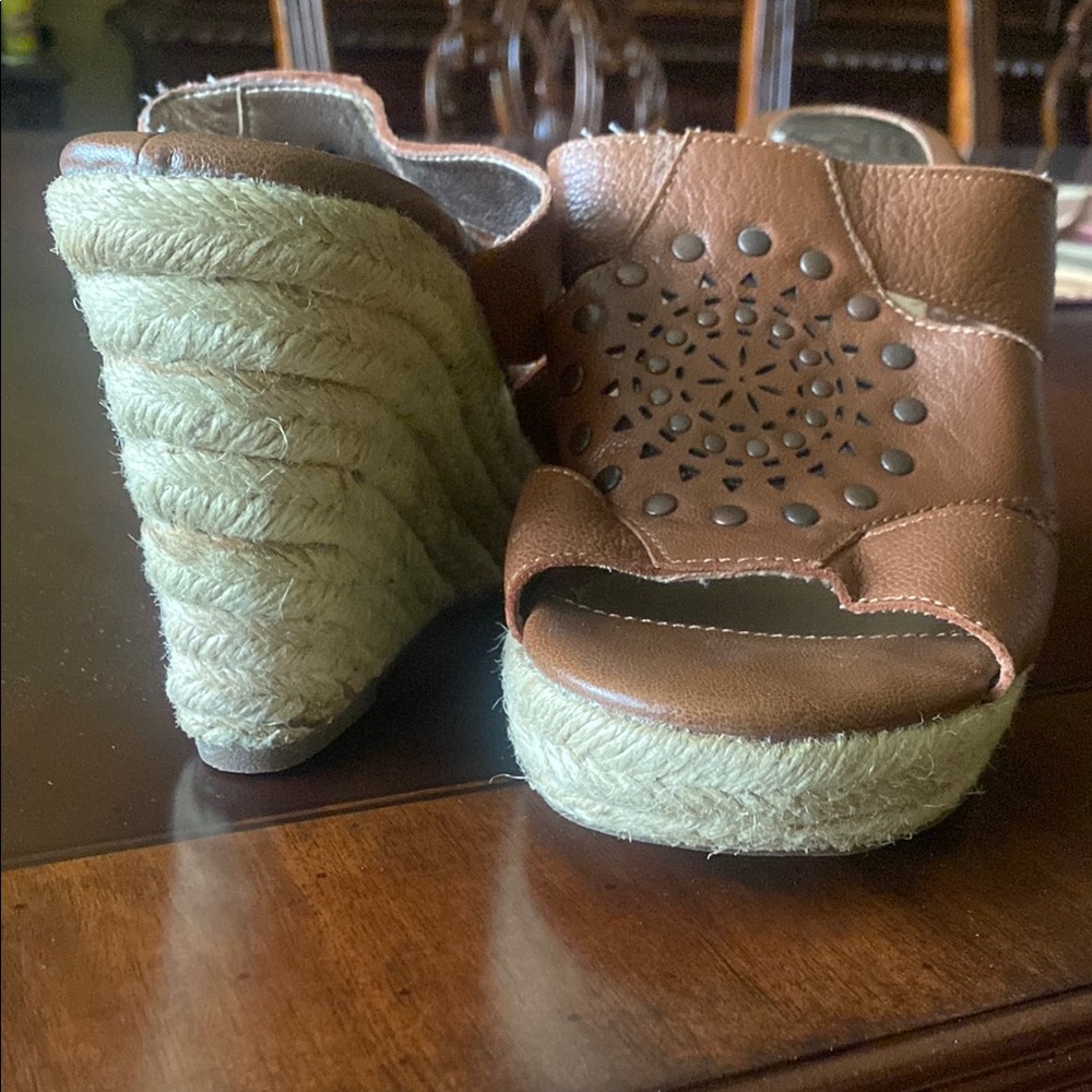 Sofft Brown Wedge Sandals with Perforated Leather